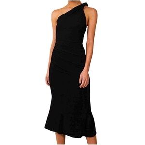 Misha Dune One-Shoulder Midi Dress 2 Bodycon Stretchy Black